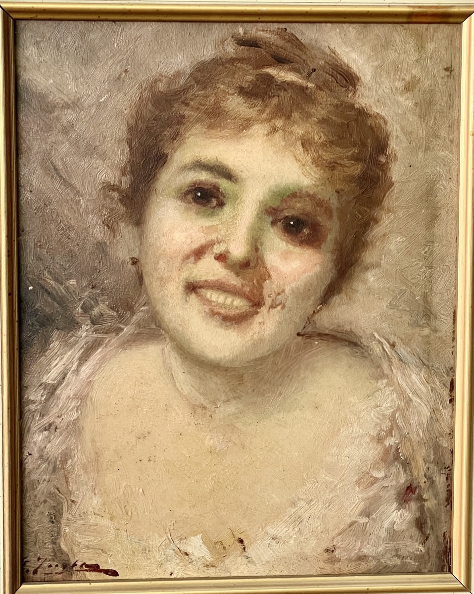 Portrait  Of   A   Young Woman   Oil On Panel  Signed  Gustave Jacquet  1846–1909