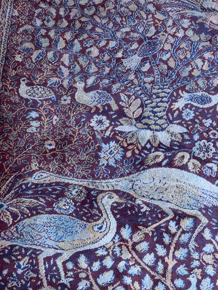 TAPIS PERSAN ANCIEN  À MOTIF  D'UN ARBRE DE VIE  ENTOURÉ D'OISEAUX  DANS UN CHAMP A DEUX BORURE-photo-3