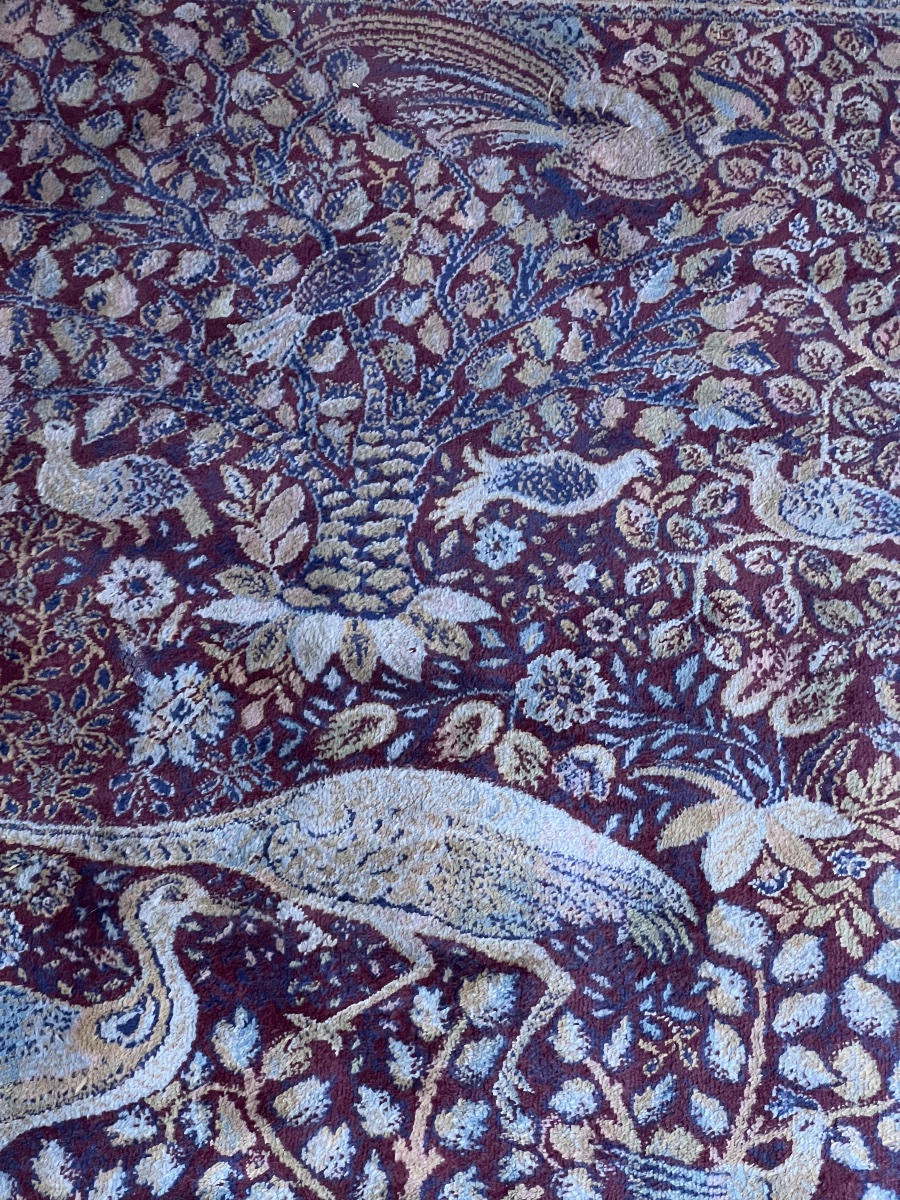 TAPIS PERSAN ANCIEN  À MOTIF  D'UN ARBRE DE VIE  ENTOURÉ D'OISEAUX  DANS UN CHAMP A DEUX BORURE-photo-1