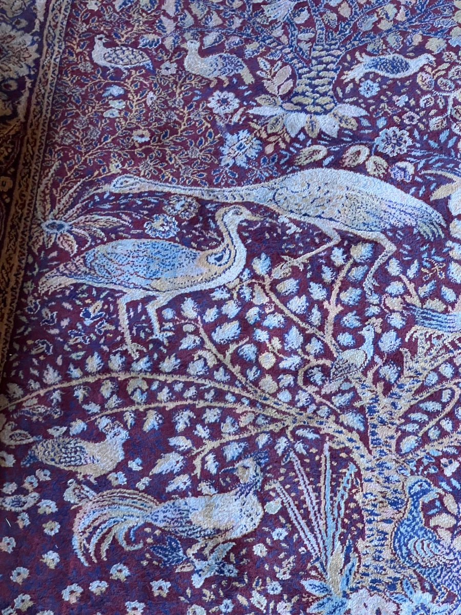 TAPIS PERSAN ANCIEN  À MOTIF  D'UN ARBRE DE VIE  ENTOURÉ D'OISEAUX  DANS UN CHAMP A DEUX BORURE-photo-2