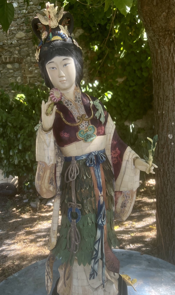  Large 19th-century Chinese Sculpture In Ivory And Polychrome Bone-photo-7