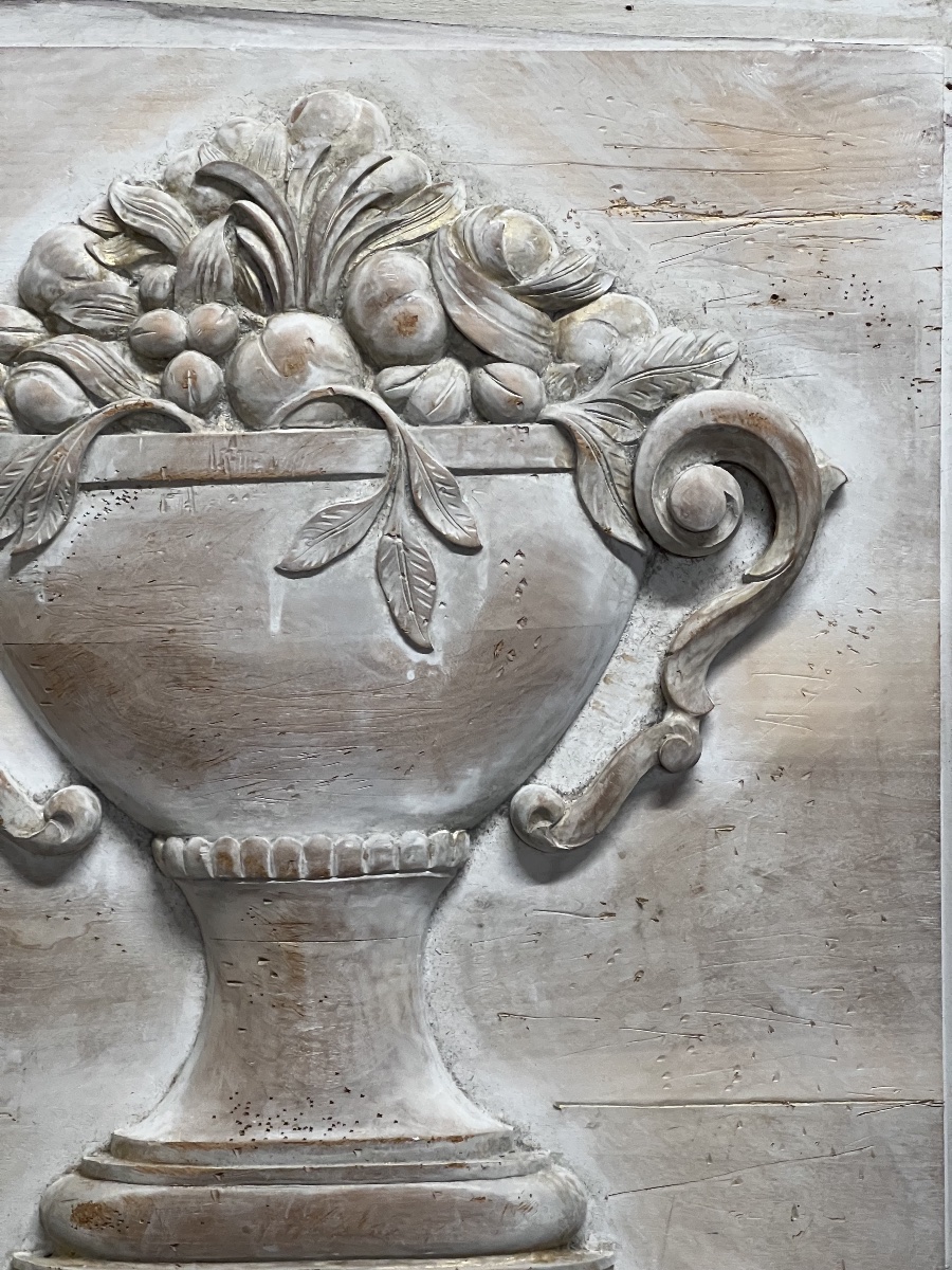 SCULPTURE DÉCORATIVE   DES QUATRE SAISONS  SUR  PANNEAU EN  BOIS   L'ÉTÉ  AVEC  SES  FRUITS -photo-3