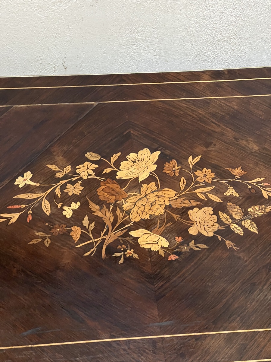 Mahogany And Veneer  Table With Inlay And One Drawer    Late 19th Century-photo-2