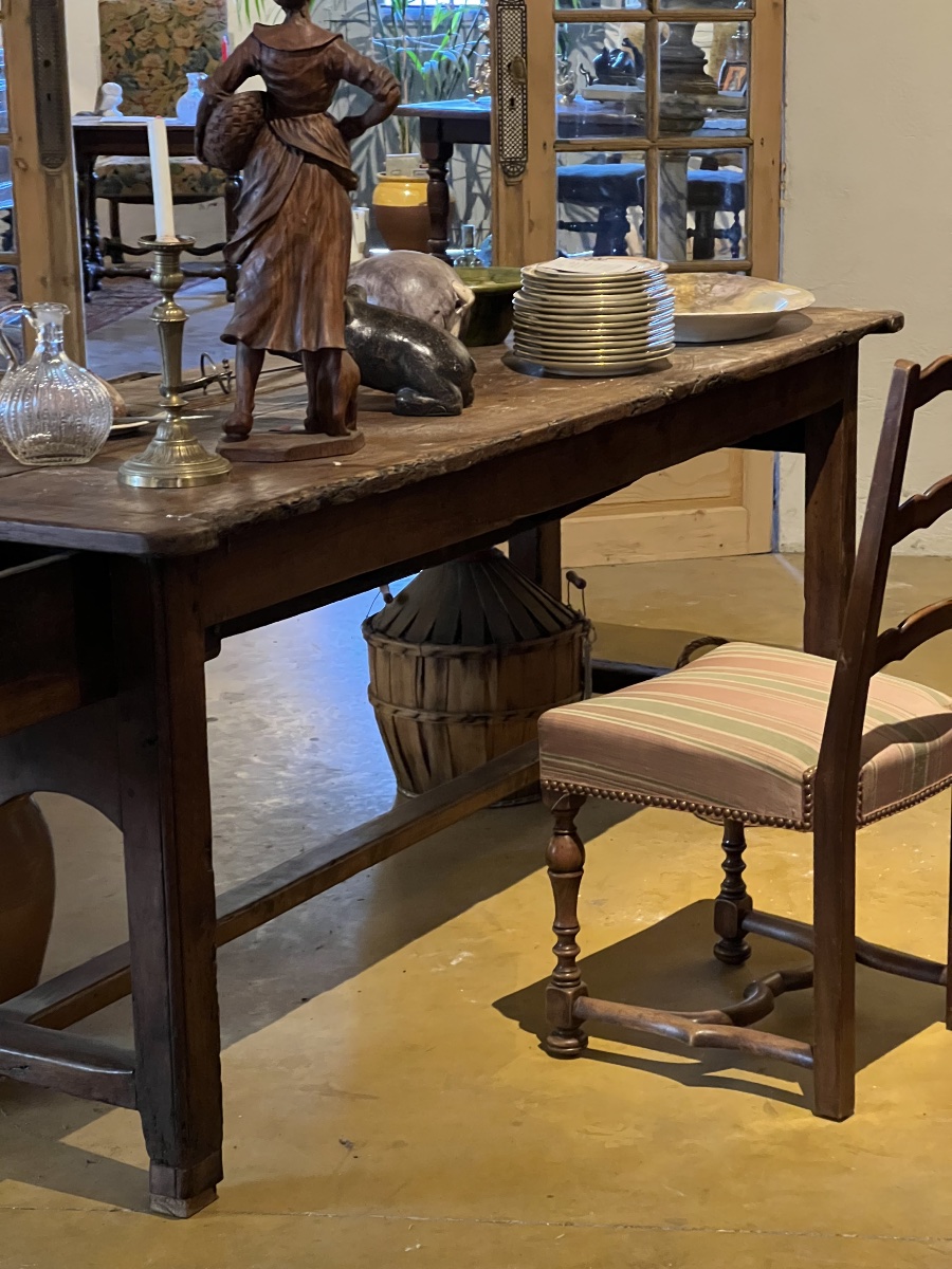 TABLE  ANCIENNE  EN CHATAIGNIER   DE PRÉPARATION     EN CUISINE  À DEUX   GRANDS  TIROIRS-photo-4