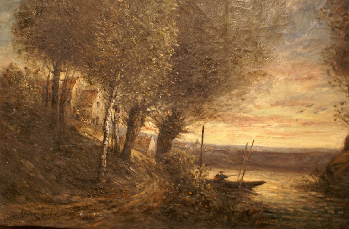Charles Hippolyte AndrÉ 1854- 1923 Landscape Oil On Canvas Signed And Dated 1916-photo-5