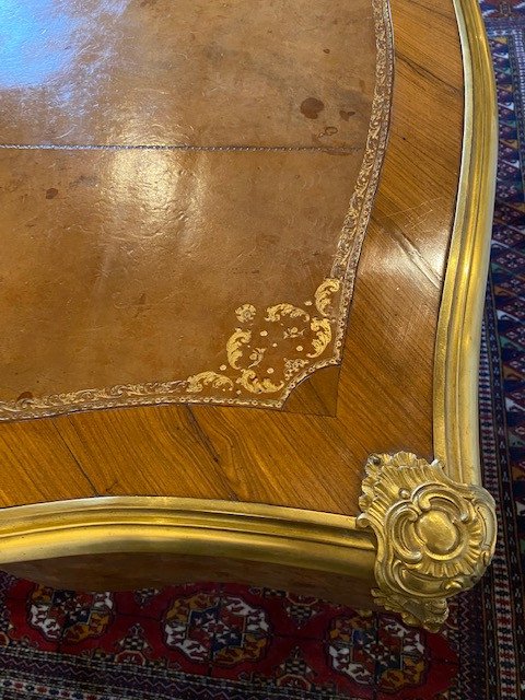 Late 19 Th   Louis XV Style Desk In Rosewood Havana Leather Top-photo-4