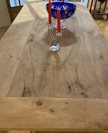 Refectory Wood Top Table On A Hand Forged Base-photo-5