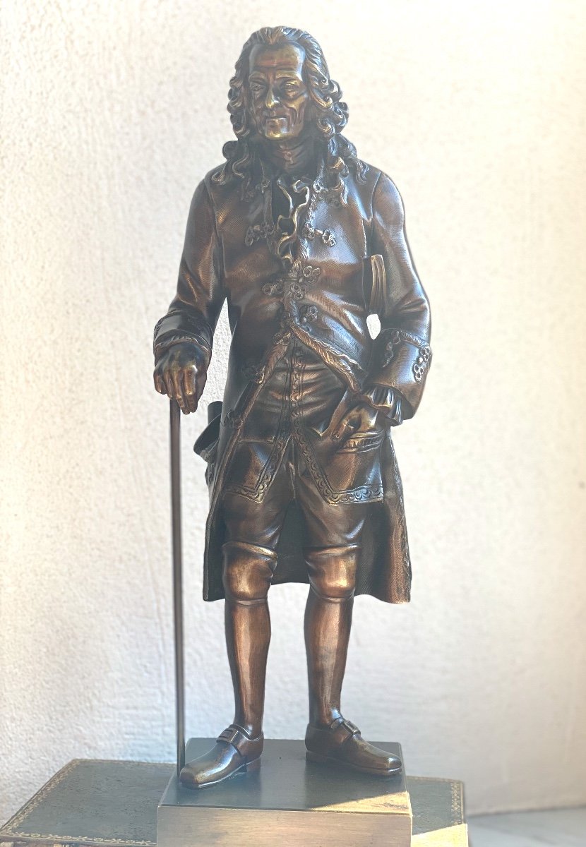 Bronze Bronze Sculpture Nuanced   Of  Voltaire   19 Th Century-photo-2