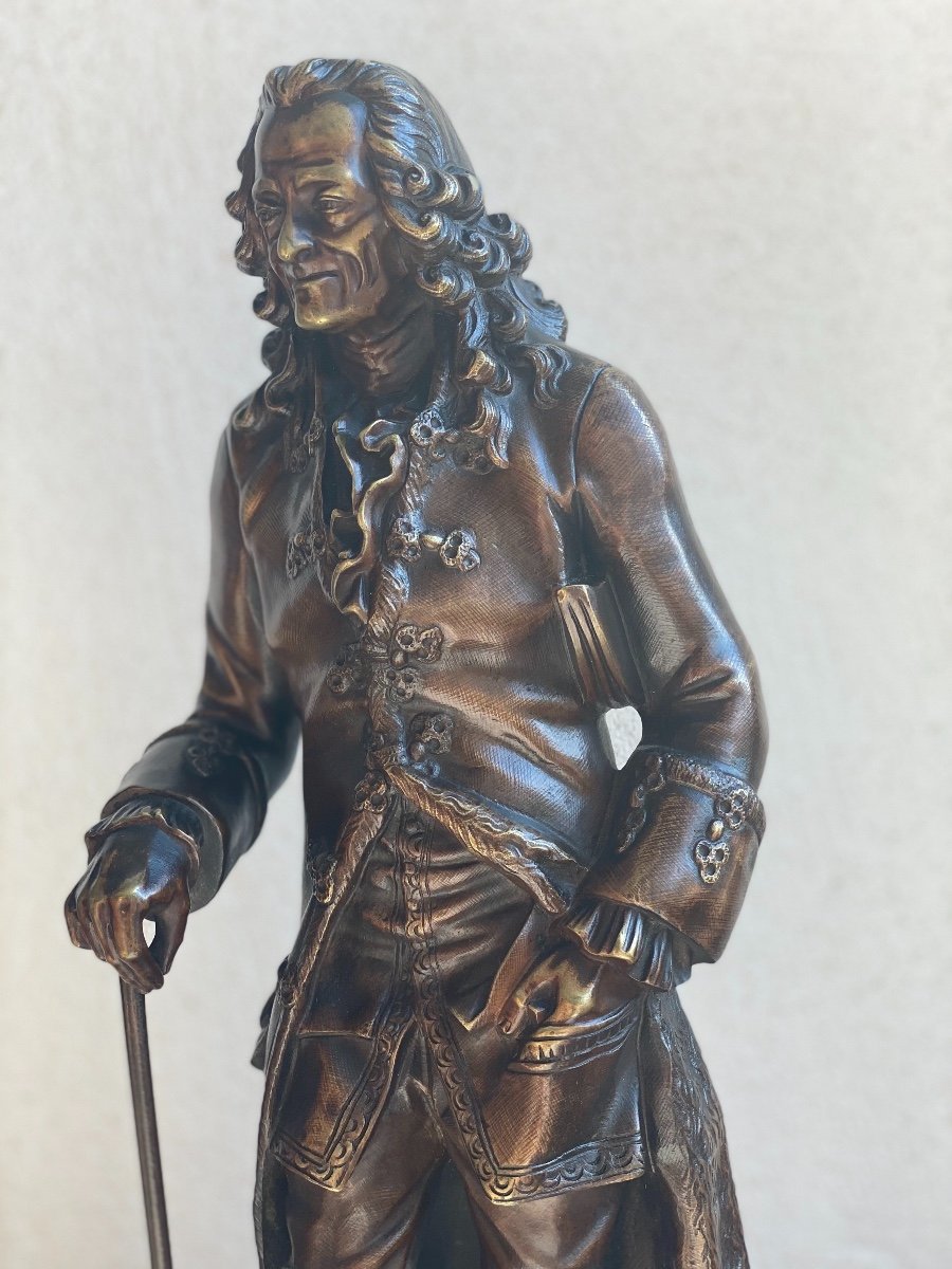 Bronze Bronze Sculpture Nuanced   Of  Voltaire   19 Th Century-photo-3