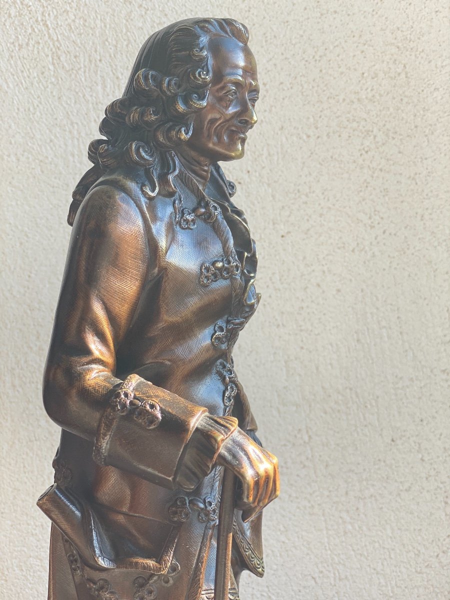 Bronze Bronze Sculpture Nuanced   Of  Voltaire   19 Th Century-photo-4
