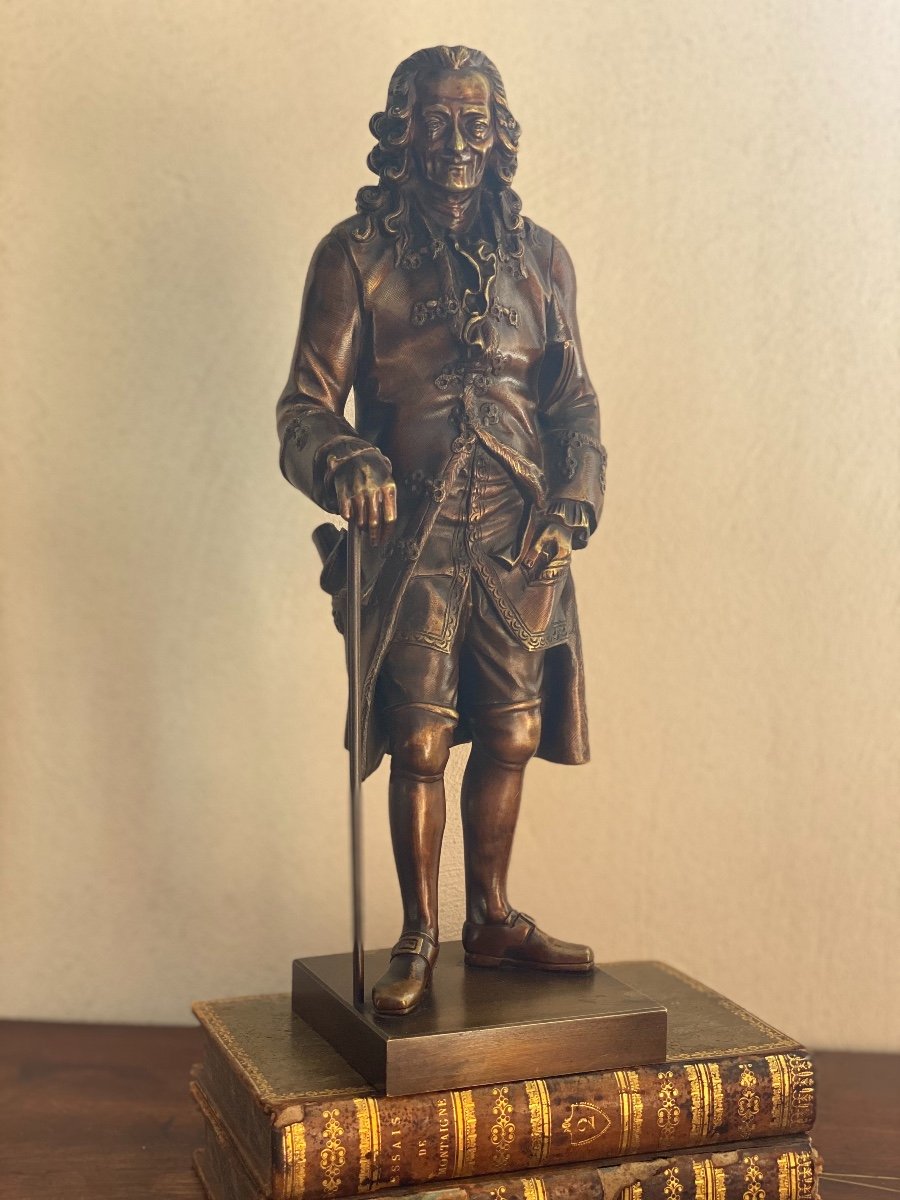 Bronze Bronze Sculpture Nuanced   Of  Voltaire   19 Th Century-photo-1
