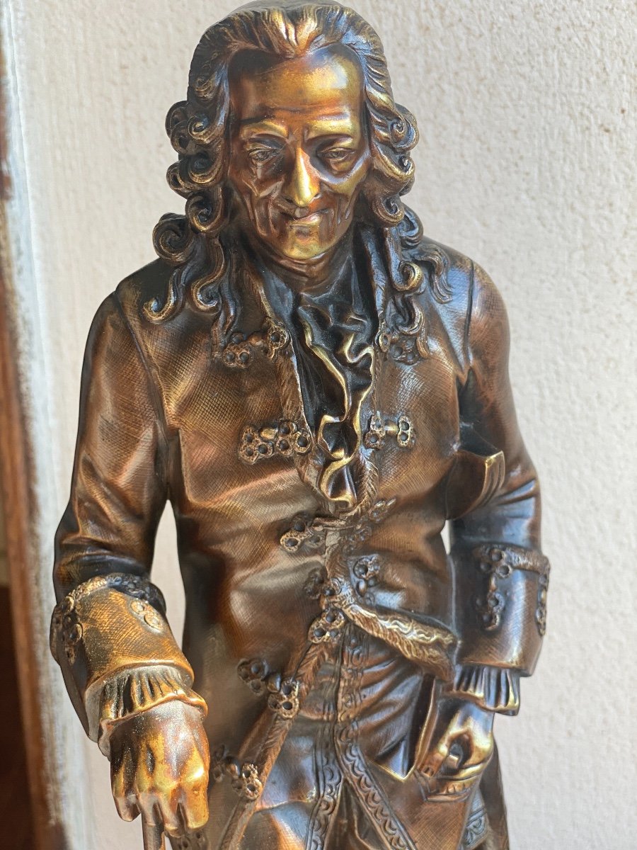 Bronze Bronze Sculpture Nuanced   Of  Voltaire   19 Th Century-photo-7