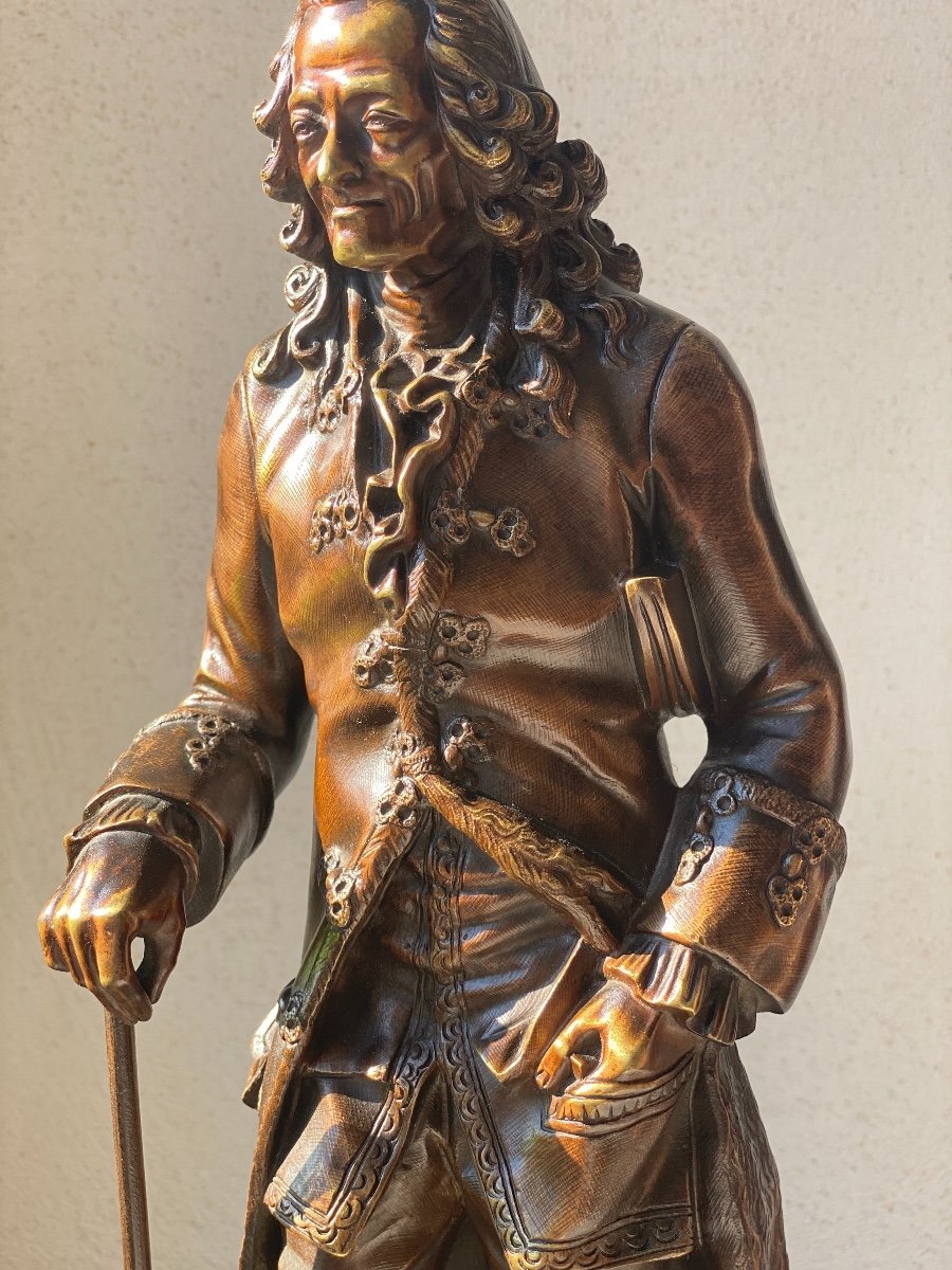 Bronze Bronze Sculpture Nuanced   Of  Voltaire   19 Th Century-photo-8