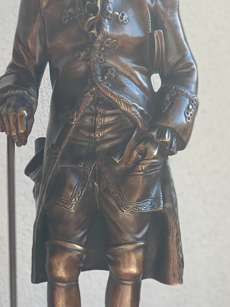 Bronze Bronze Sculpture Nuanced   Of  Voltaire   19 Th Century-photo-4