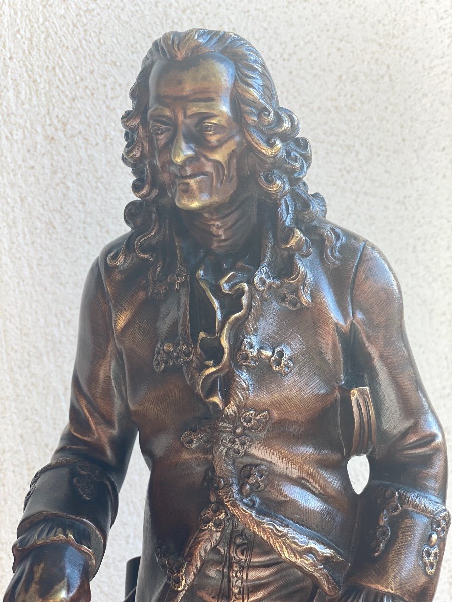 Bronze Bronze Sculpture Nuanced   Of  Voltaire   19 Th Century