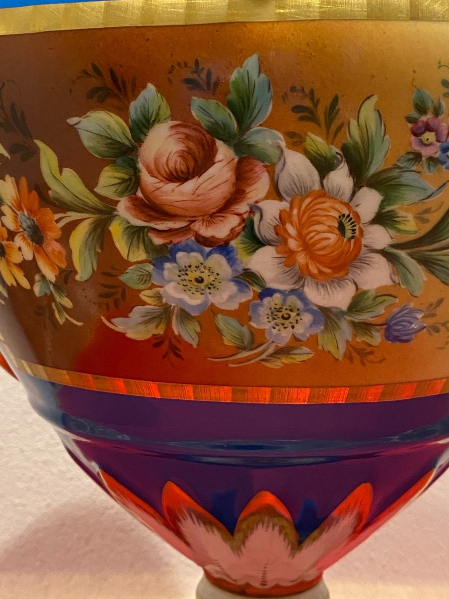 Vase En Porcelaine De Limoges Avec Motif Floral Peint Main  Signé  D.A     39 cm  19 eme-photo-2