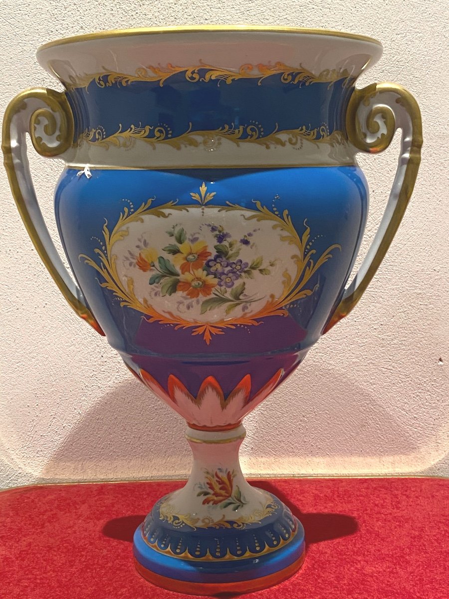 Vase En Porcelaine De Limoges Avec Motif Floral Peint Main  Signé  D.A     39 cm  19 eme-photo-3