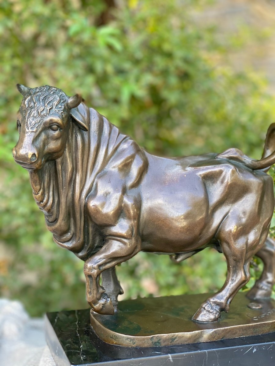 Bronze Sculpture Mordoré Bull Signed Giambologna Bronze Stamp From Paris Guaranteed-photo-1