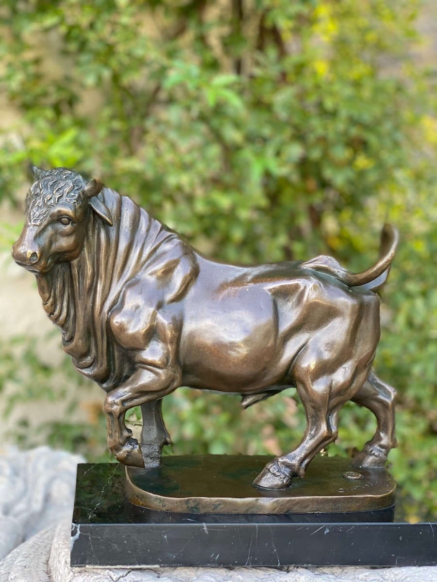 Bronze Sculpture Mordoré Bull Signed Giambologna Bronze Stamp From Paris Guaranteed-photo-6