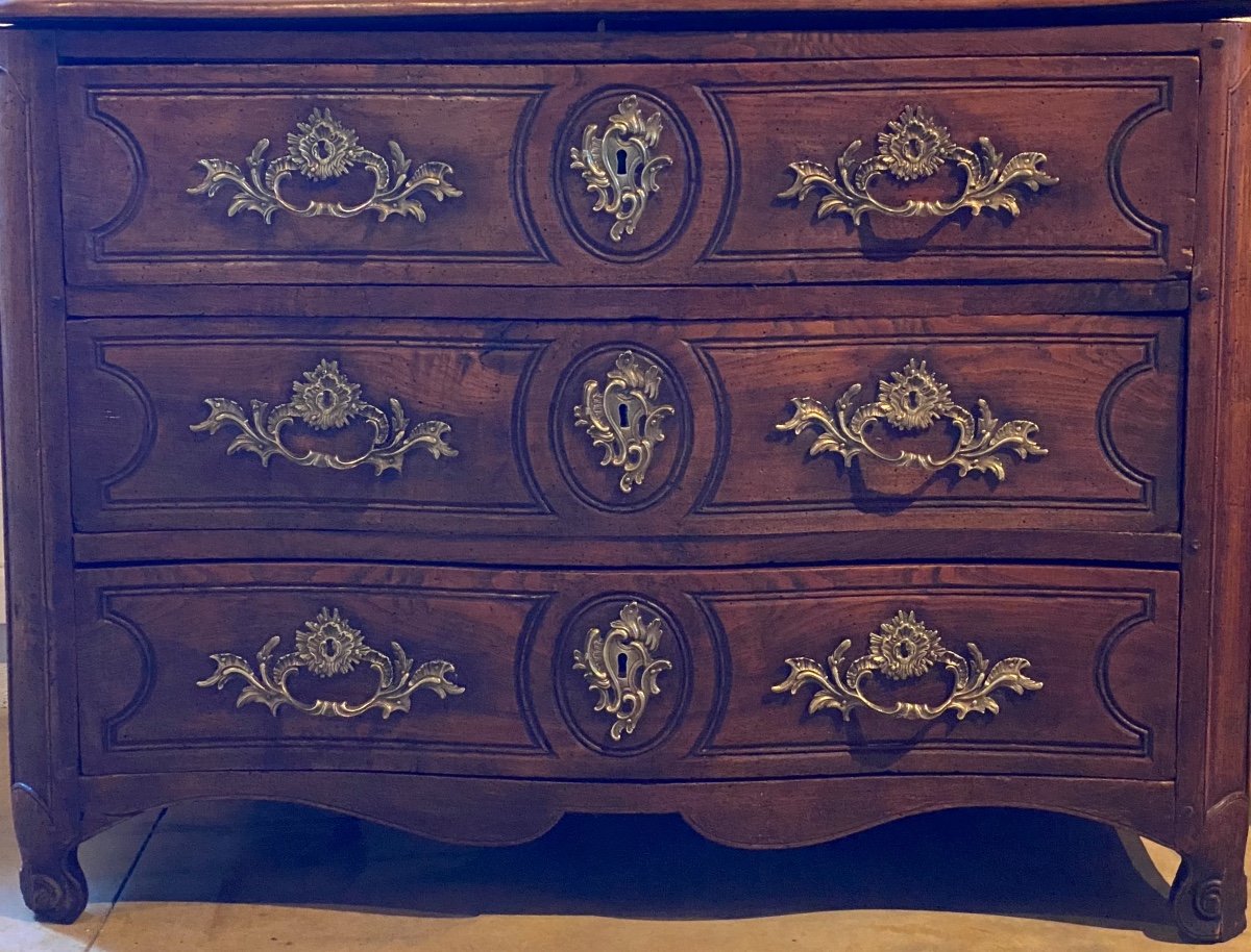 Epoch Commode Régence In Crossbow 1725 With Three Drawers Richly Decorated With Bronzes-photo-4