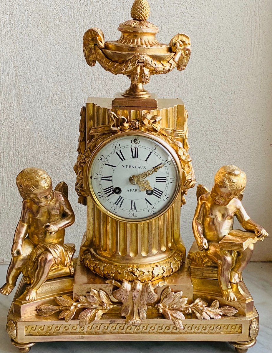 Verneaux A Paris Clock In Gilt Bronze With Putti Pattern Louis XVI Style-photo-4