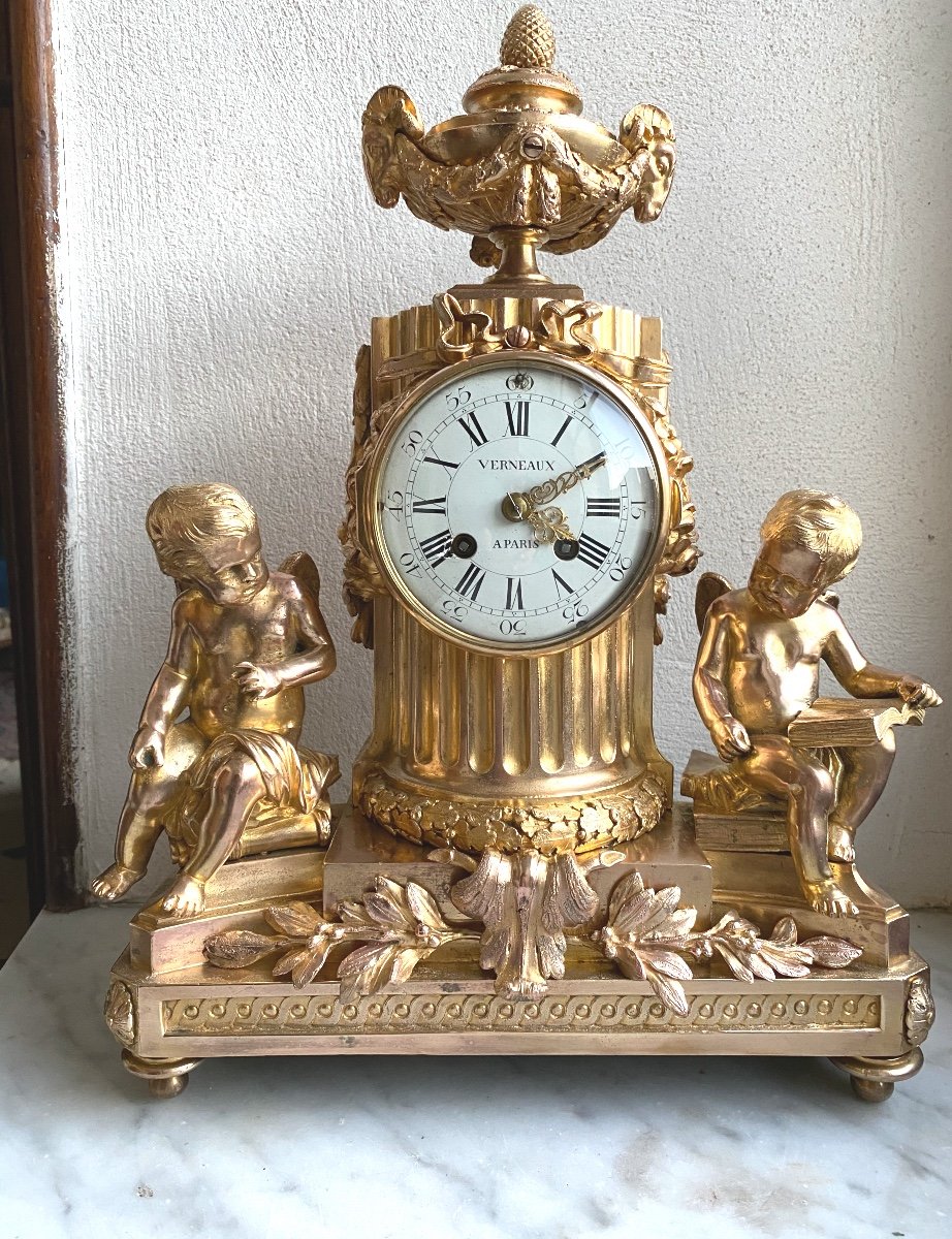 Verneaux A Paris Clock In Gilt Bronze With Putti Pattern Louis XVI Style-photo-5