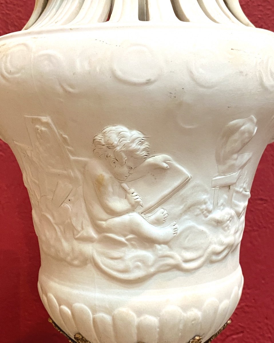 Bisque De Sevres Porcelain Vase On Foot Orche In Bronze 19th-photo-7
