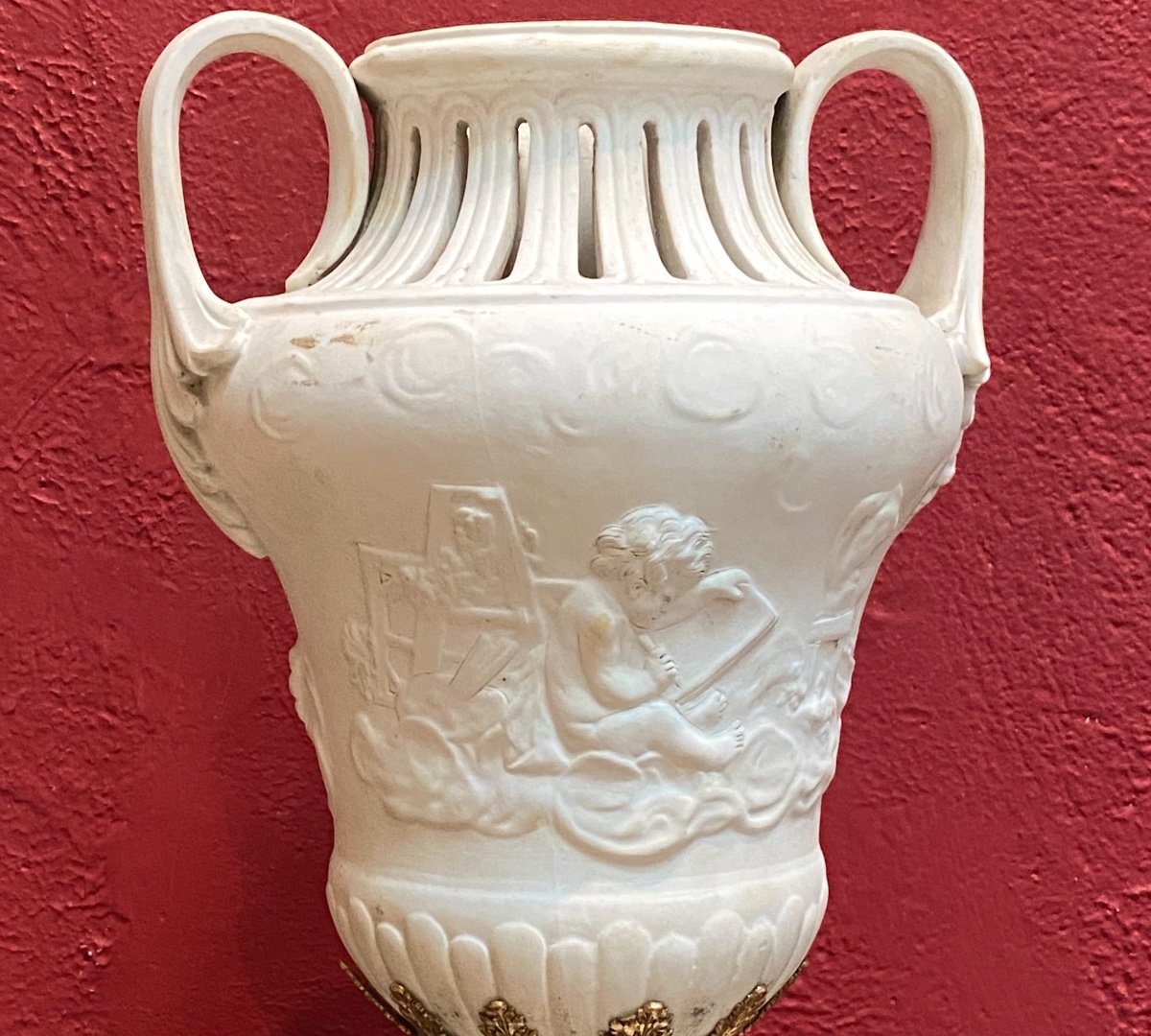 Bisque De Sevres Porcelain Vase On Foot Orche In Bronze 19th-photo-8