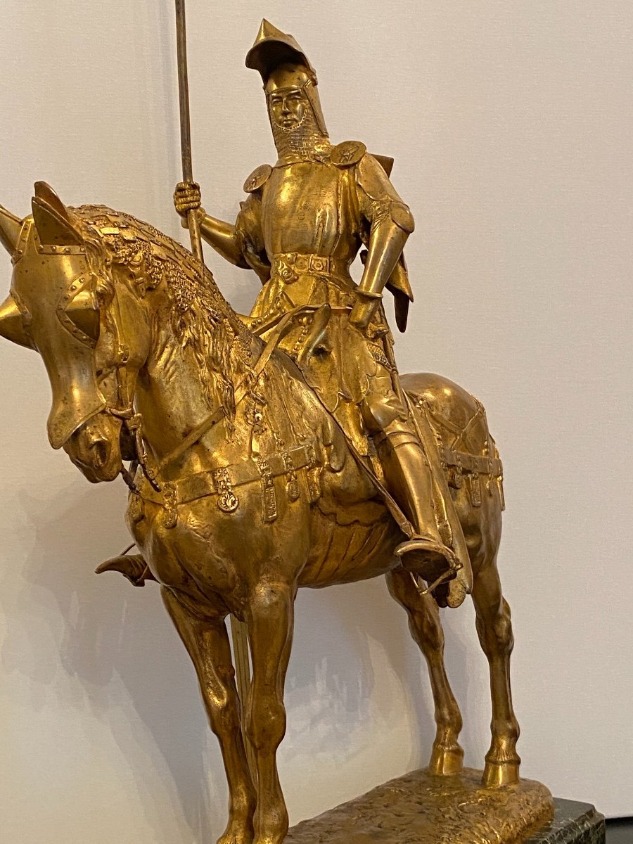 Golden Equestrian Bronze Louis 1st Duke Of Orleans By E. Fremiet 1824 -1910-photo-4