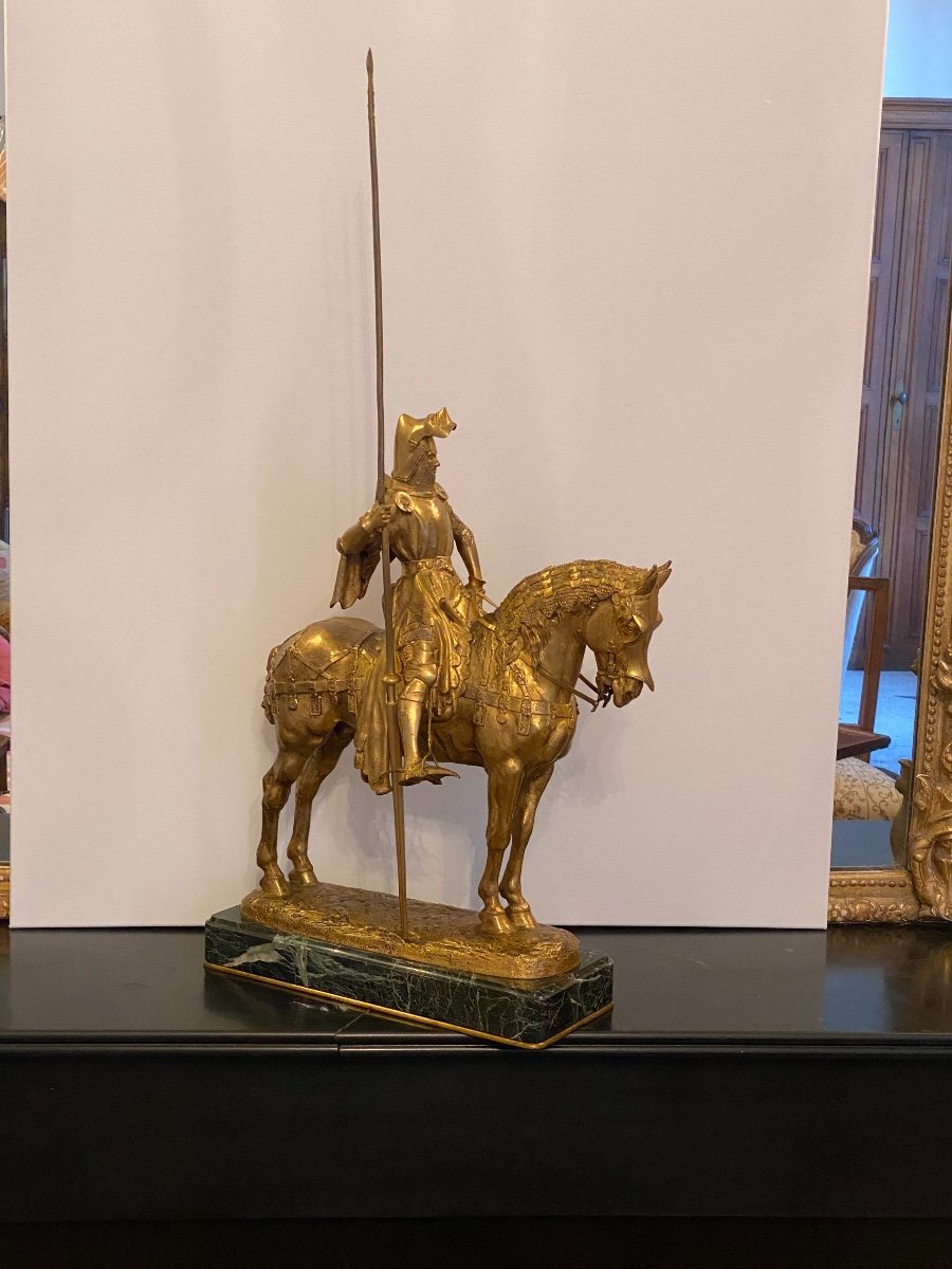 Golden Equestrian Bronze Louis 1st Duke Of Orleans By E. Fremiet 1824 -1910-photo-7