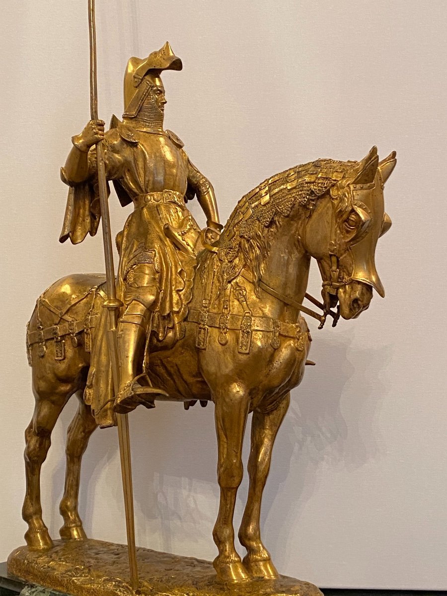 Golden Equestrian Bronze Louis 1st Duke Of Orleans By E. Fremiet 1824 -1910-photo-8