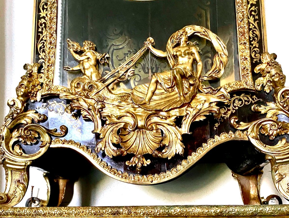 Cartel Boulle  On Its Supporting   Console Period Louis XIV       By   Delorme   In Paris-photo-2