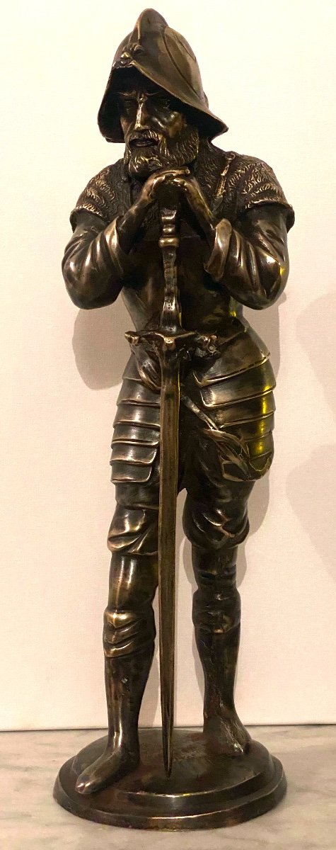   Bronze Sur Pied    De 52 Cm     d'Un      Mercenaire   en armure    Du      XVI  ème  -photo-3