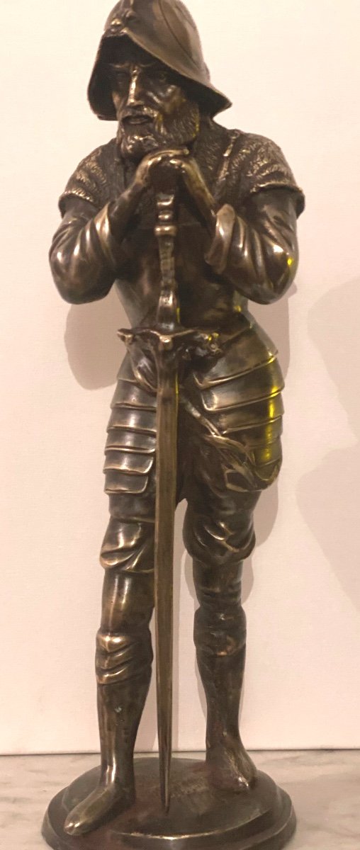   Bronze Sur Pied    De 52 Cm     d'Un      Mercenaire   en armure    Du      XVI  ème  -photo-4