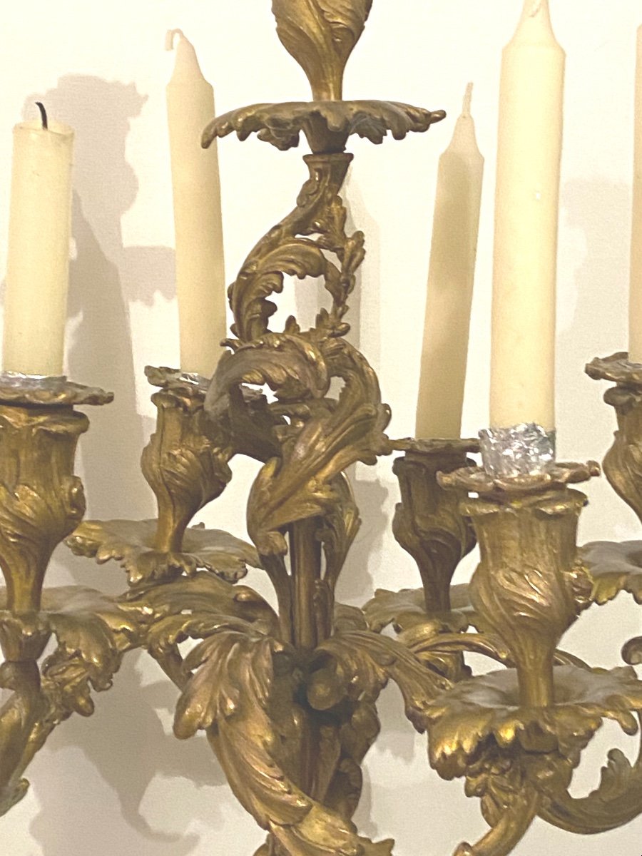   Grande Paire   De Flambeaux En Bronze DorÉ  A 7 Lumières   De Style Rocaille  19 ème-photo-7