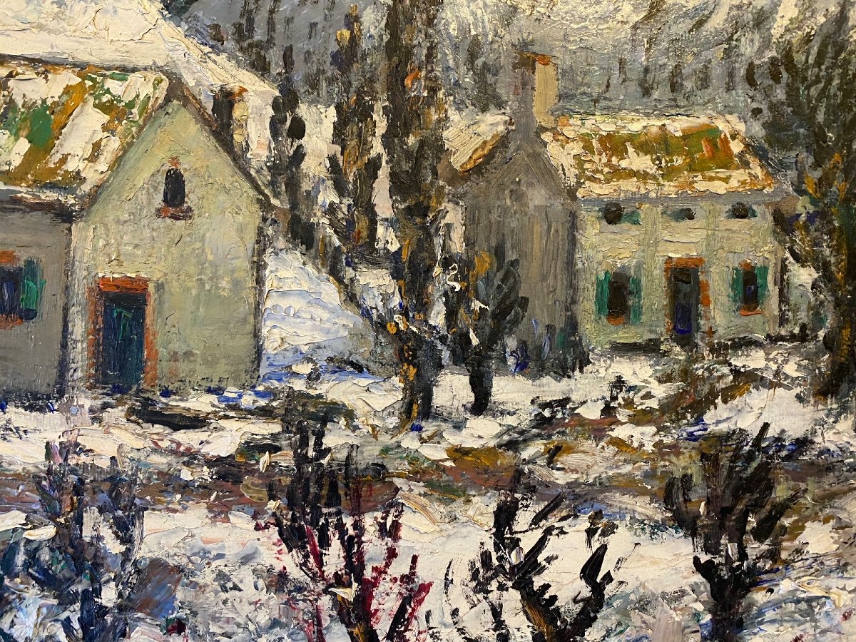 Snowy Landscape Oil On Panel Signed Émile Breysse 1880_1965-photo-3