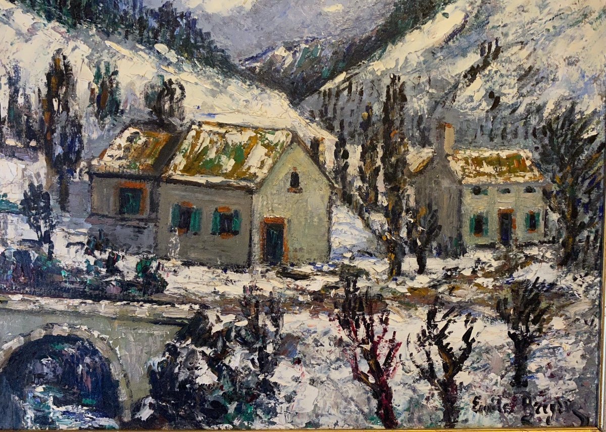 Snowy Landscape Oil On Panel Signed Émile Breysse 1880_1965-photo-4