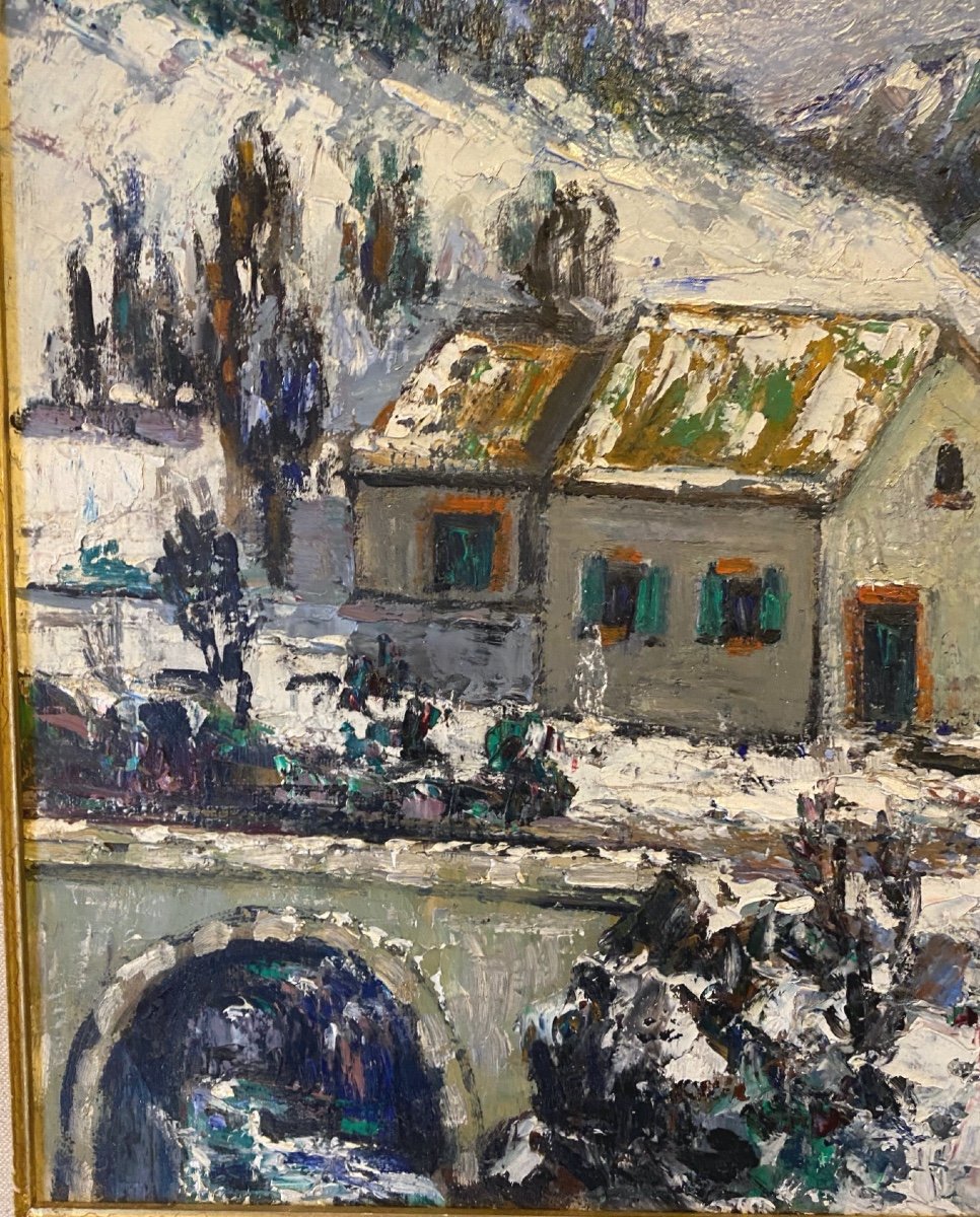 Snowy Landscape Oil On Panel Signed Émile Breysse 1880_1965-photo-1