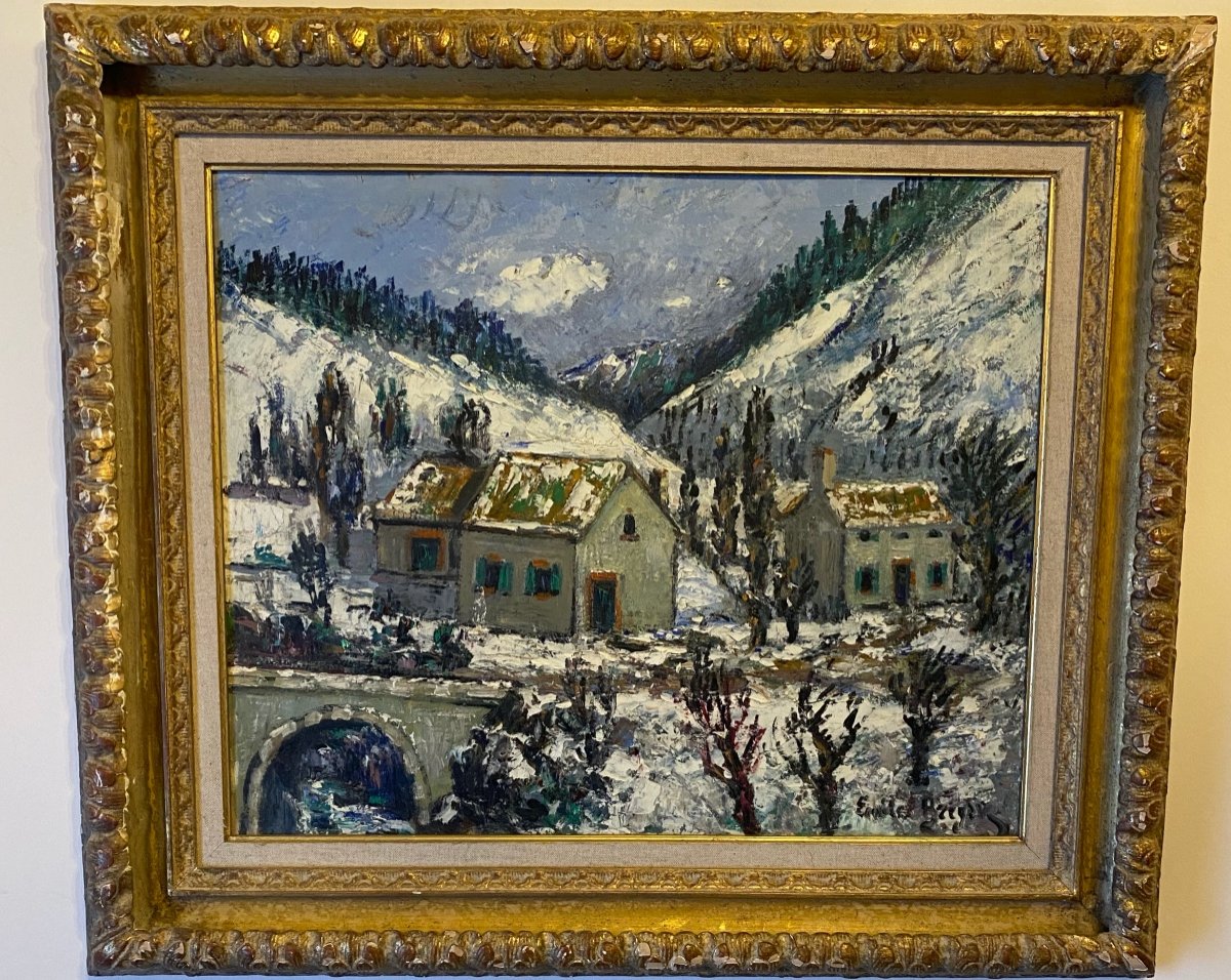Snowy Landscape Oil On Panel Signed Émile Breysse 1880_1965-photo-6
