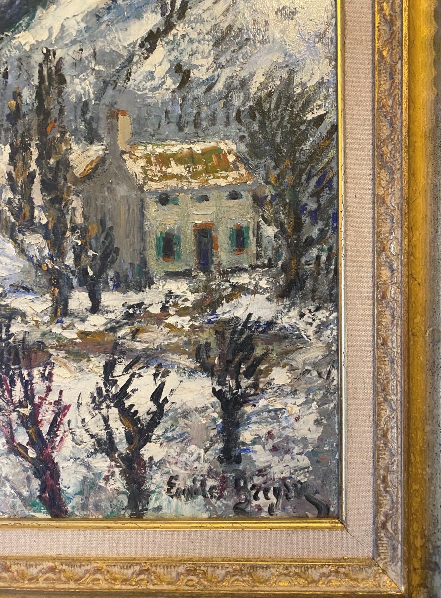 Snowy Landscape Oil On Panel Signed Émile Breysse 1880_1965-photo-7