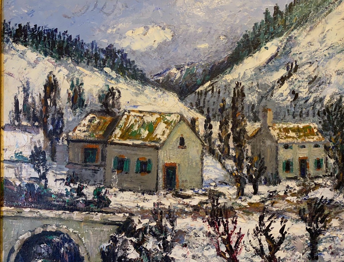 Snowy Landscape Oil On Panel Signed Émile Breysse 1880_1965-photo-8