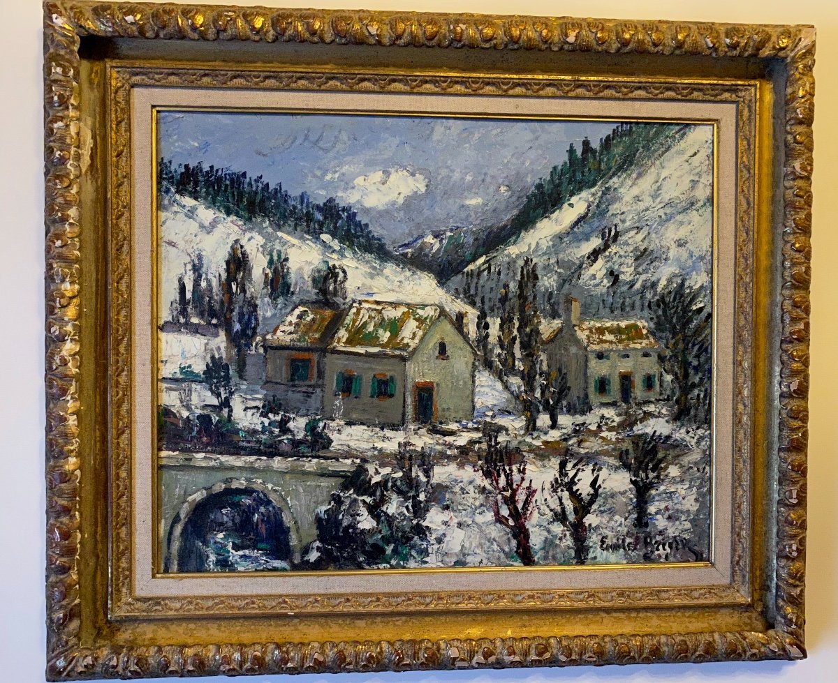 Snowy Landscape Oil On Panel Signed Émile Breysse 1880_1965