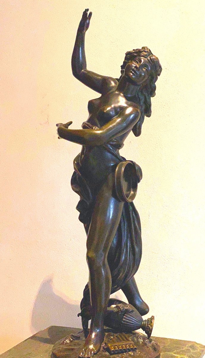 Bronze Ancien À Patine Brun MordorÉ   Allegorie De La Danse  H;  80  Cm   32 Inches
