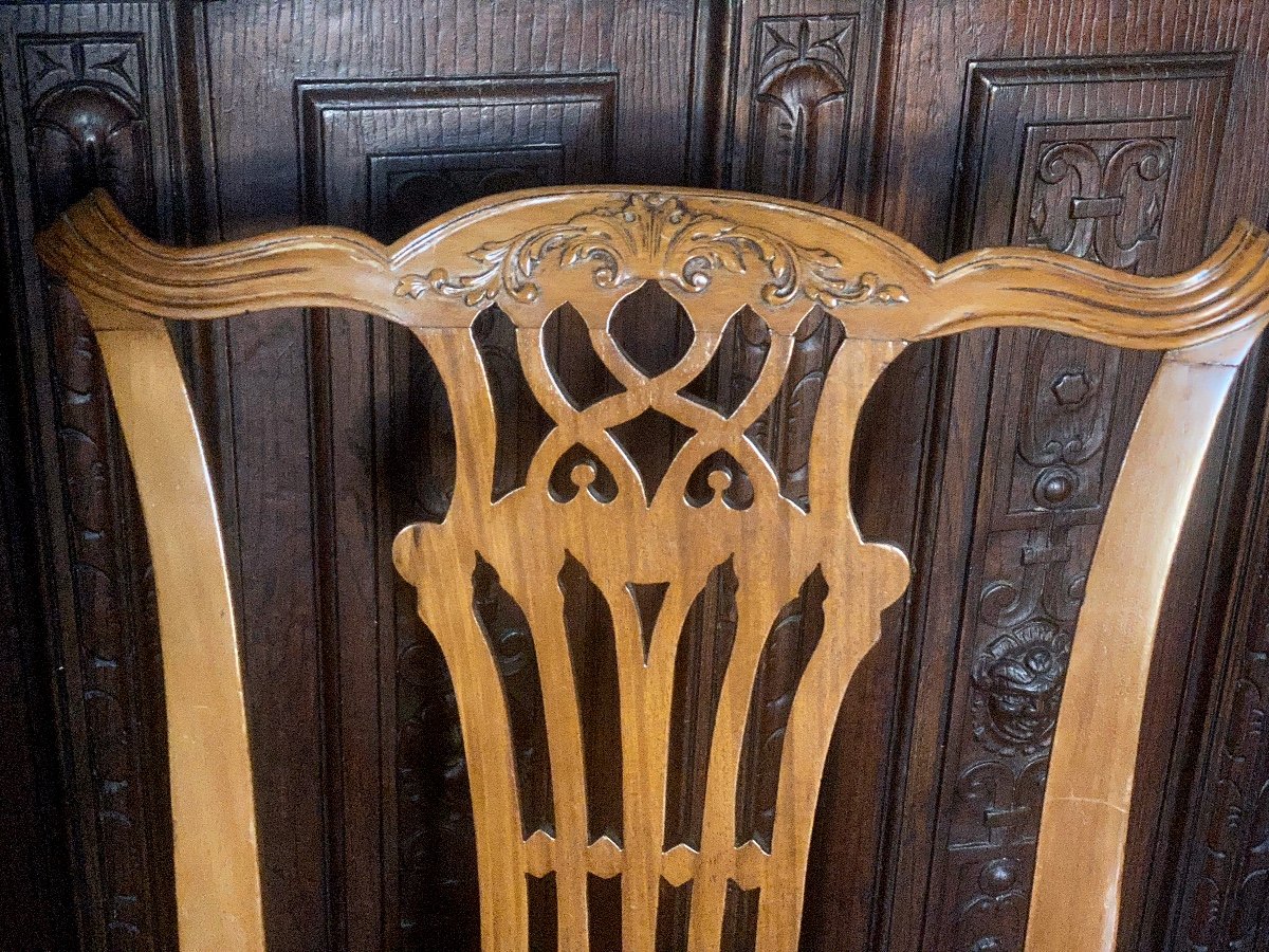  6 Chaises  Anglaises  En Acajou  Period 1760  Style Chippendale  Robert Adam DÉcorateur-photo-4