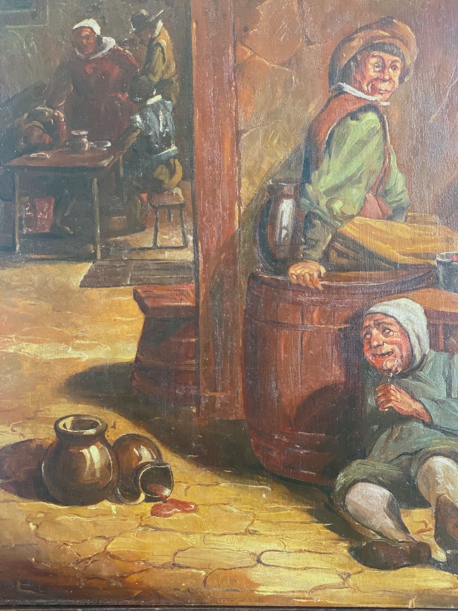 Scene De Taverne  école   Hollandaise   Suiveur De Adriaen Brouwer  Hst Réentoilée  