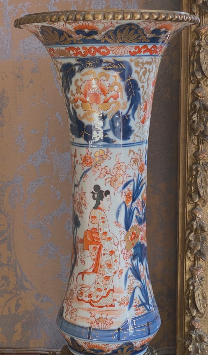 Paire Vases  Imari Japonais   Epoque   Napoléon III     Sur Base   En Bronze Doré Or Fin -photo-6