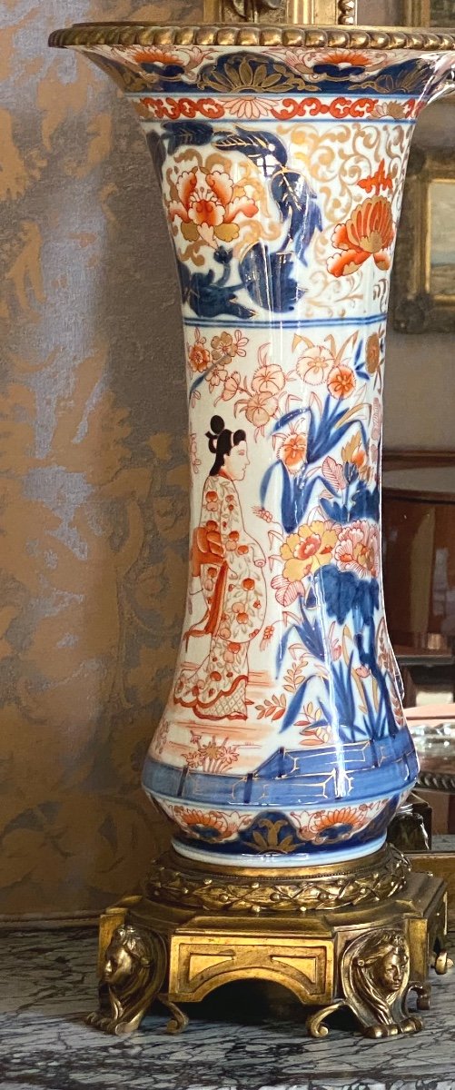 Paire Vases  Imari Japonais   Epoque   Napoléon III     Sur Base   En Bronze Doré Or Fin -photo-8