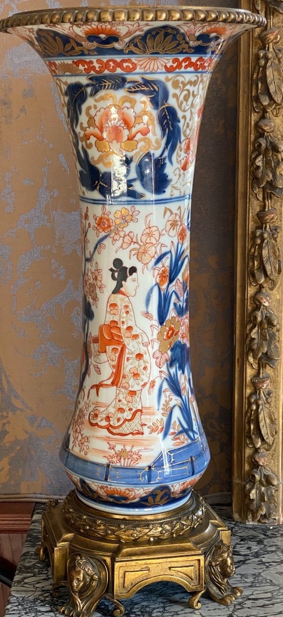 Paire Vases  Imari Japonais   Epoque   Napoléon III     Sur Base   En Bronze Doré Or Fin -photo-3