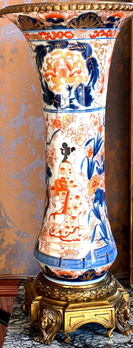 Paire Vases  Imari Japonais   Epoque   Napoléon III     Sur Base   En Bronze Doré Or Fin 