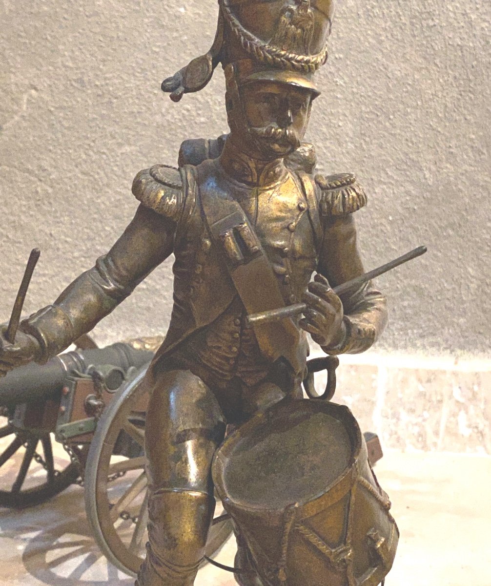 Sculture En  Bronze   XIX  Eme  Par G.omerth   1895 -1925 Tambour Battant La Charge -photo-2